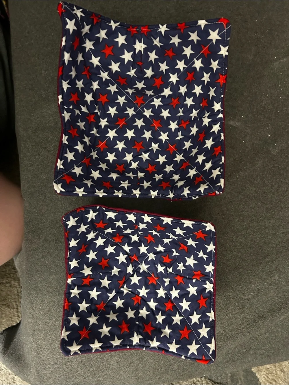 Bowl cozies-Print Navy with red white stars reversible Pack of 2